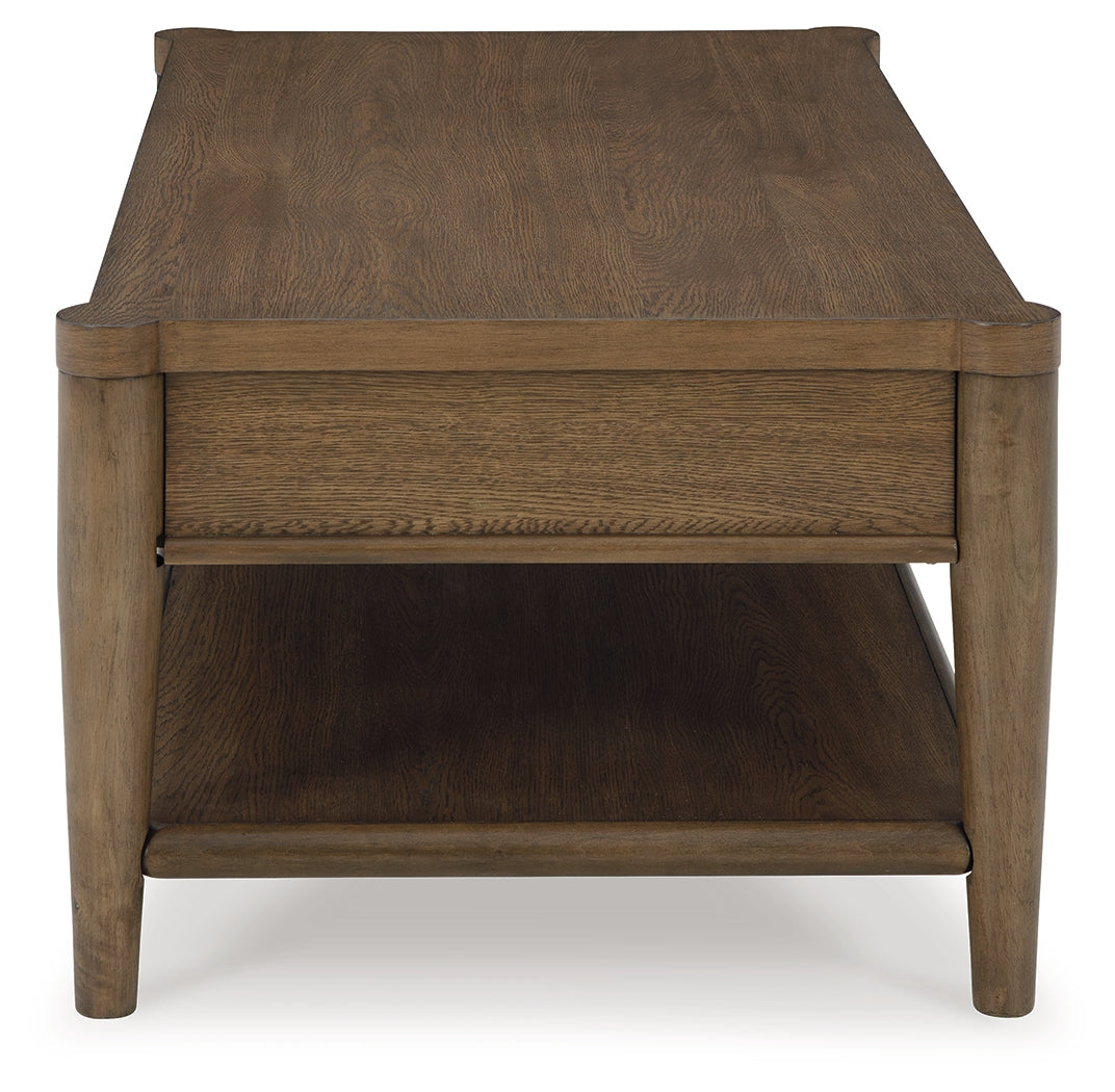 Roanhowe coffee table side view highlighting wood texture