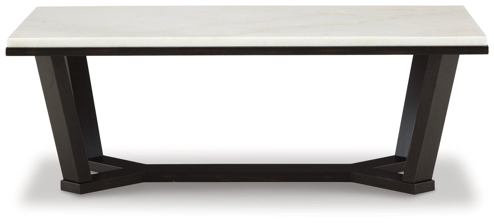 Side view of Fostead rectangular coffee table with marble top
