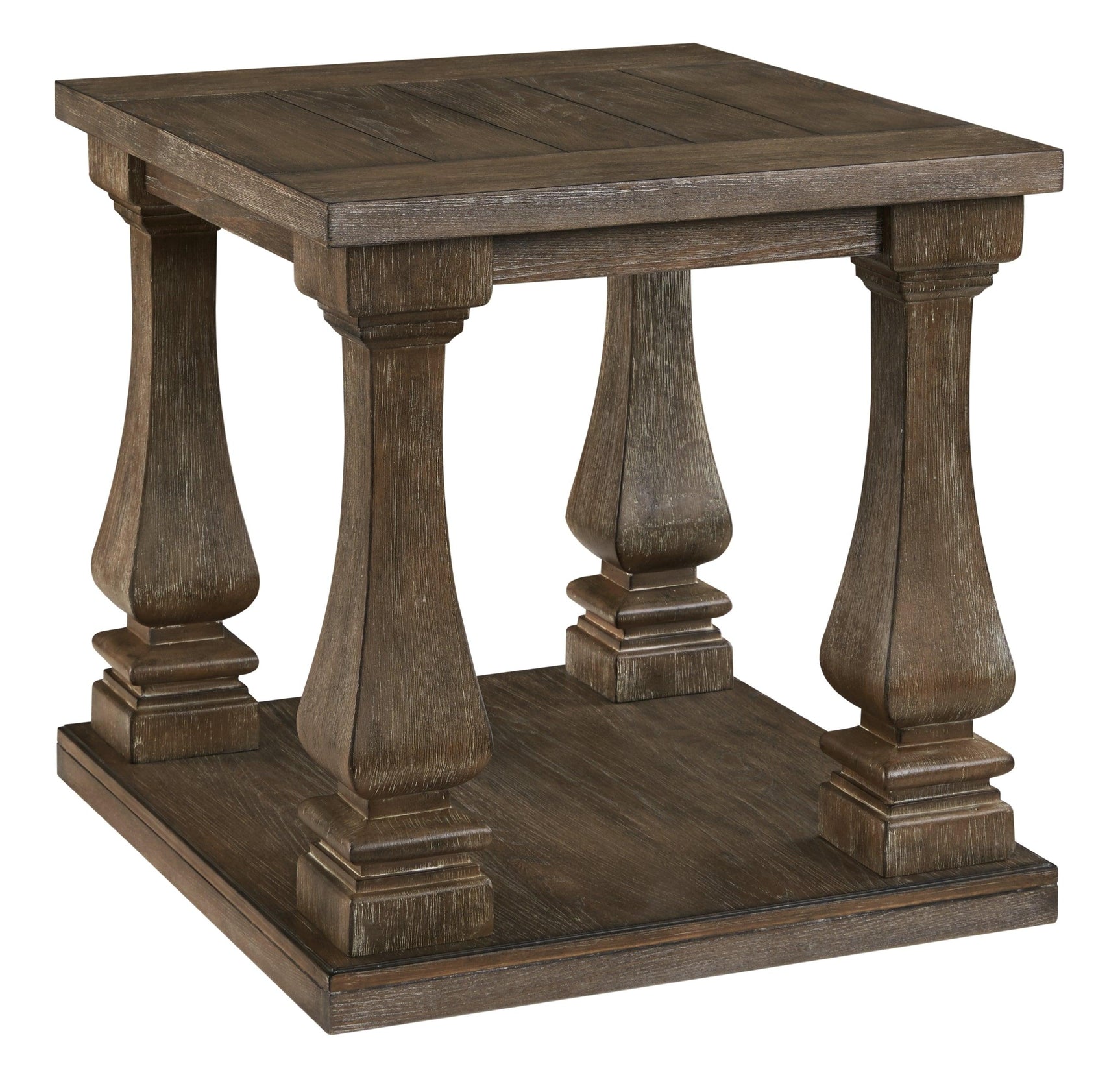 Johnelle Gray End Table angled side view with plank-look tabletop
