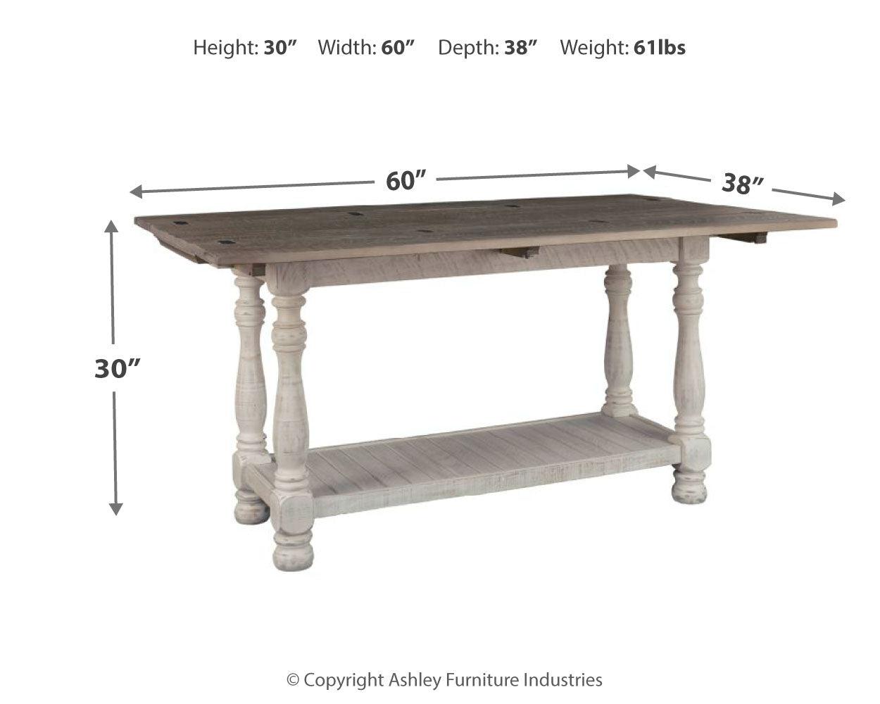 Close-up of weathered gray top and vintage white base finish on Havalance table