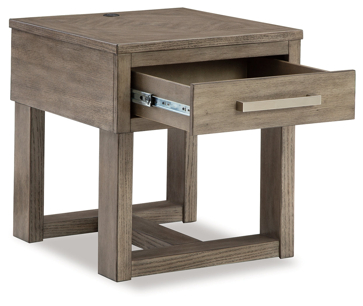 Open view of coffee table surface with marble accent
