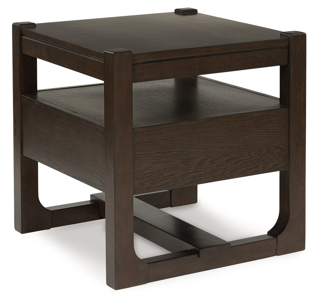 Breckington Dark Brown End Table front view with doors closed