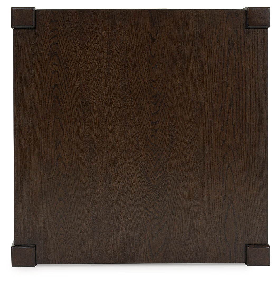 Breckington Dark Brown End Table front view with doors closed