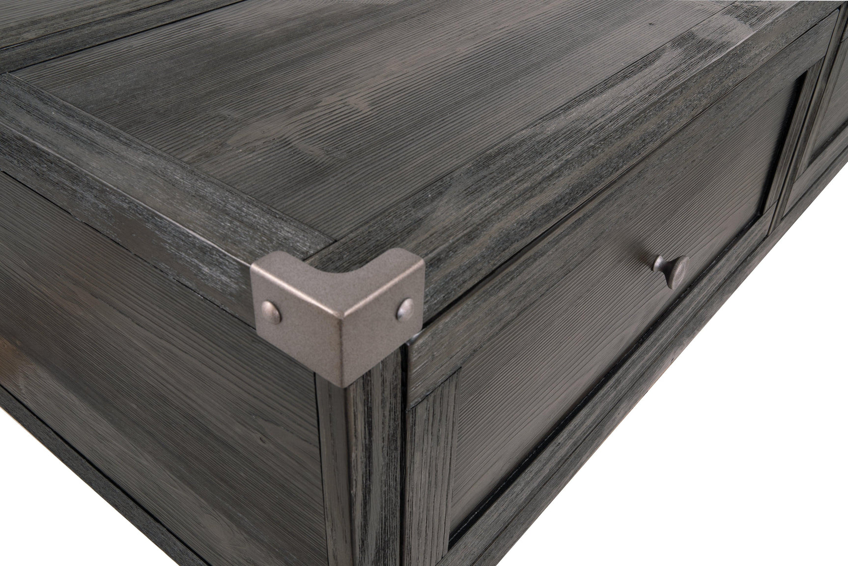 Top view showing weathered pine and veneer finish on Todoe Coffee Table