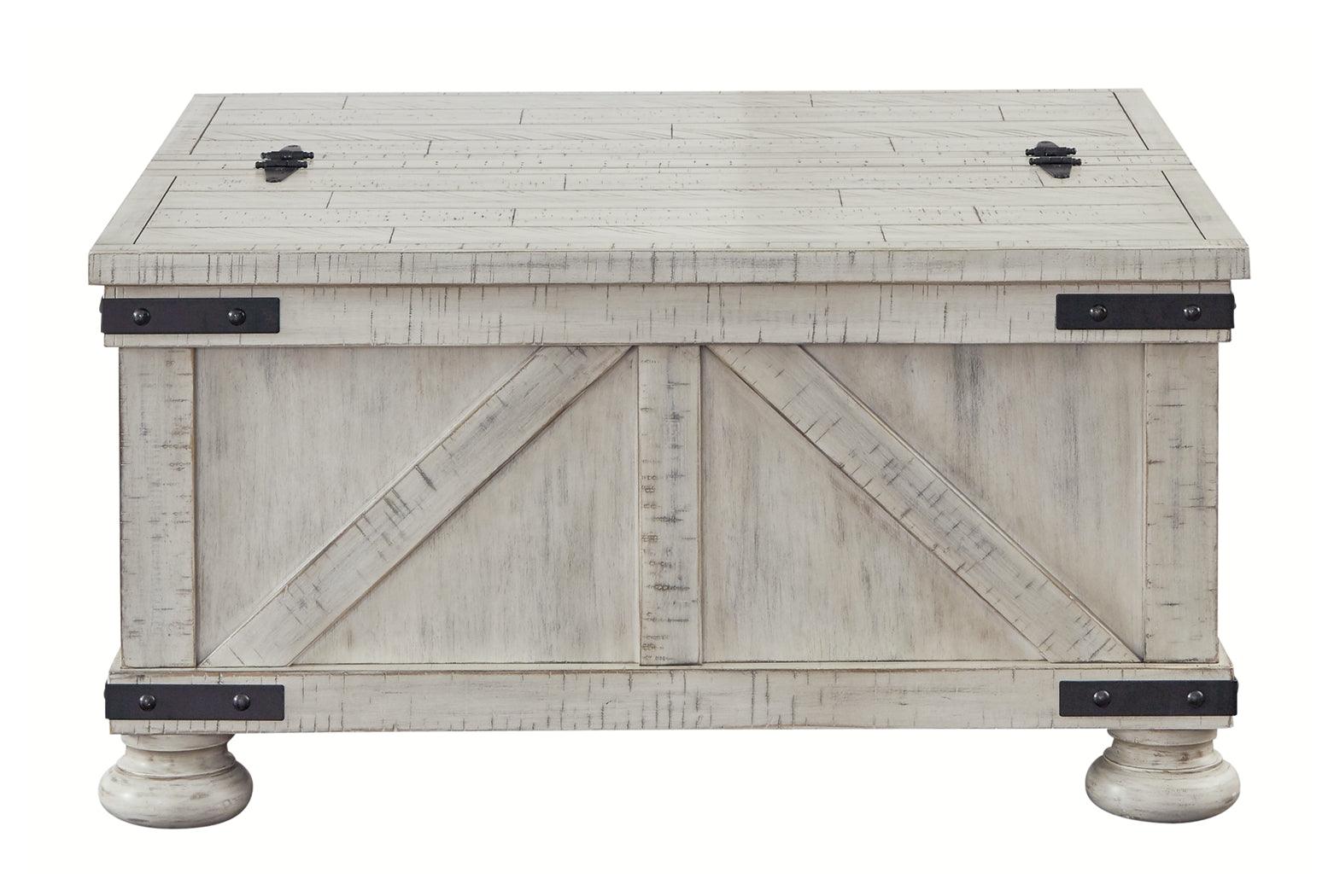 Side profile of Carynhurst coffee table with metal brackets