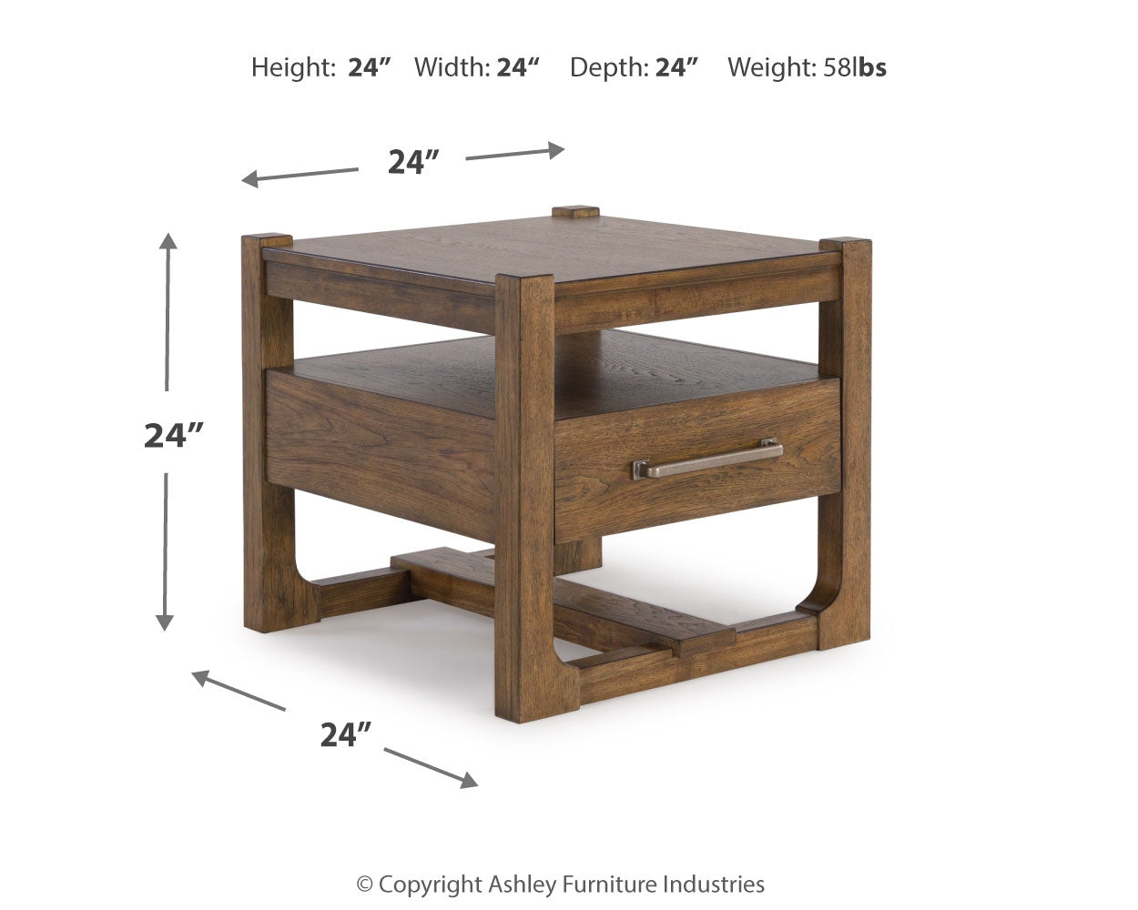Cabalynn light brown coffee table with two end tables from front angle