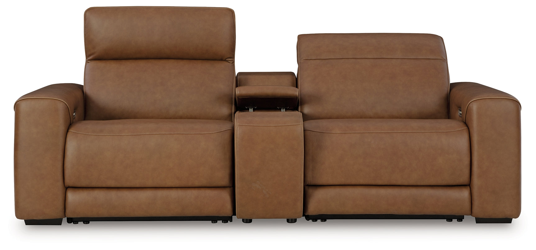 Magic Man Caramel Leather 2-Piece Power Reclining Sectional Loveseat with Console