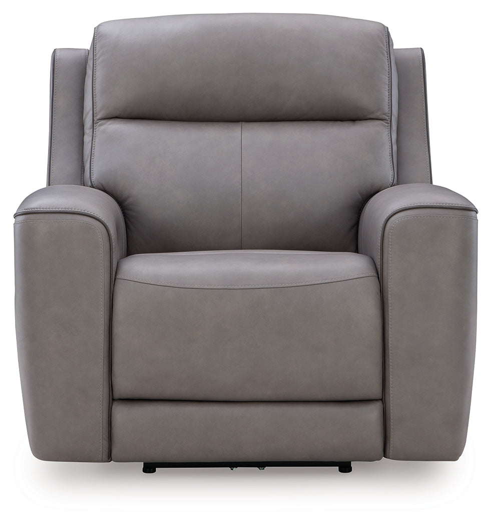 Front angle of 5Z-Comfort Coin Leather Power Recliner