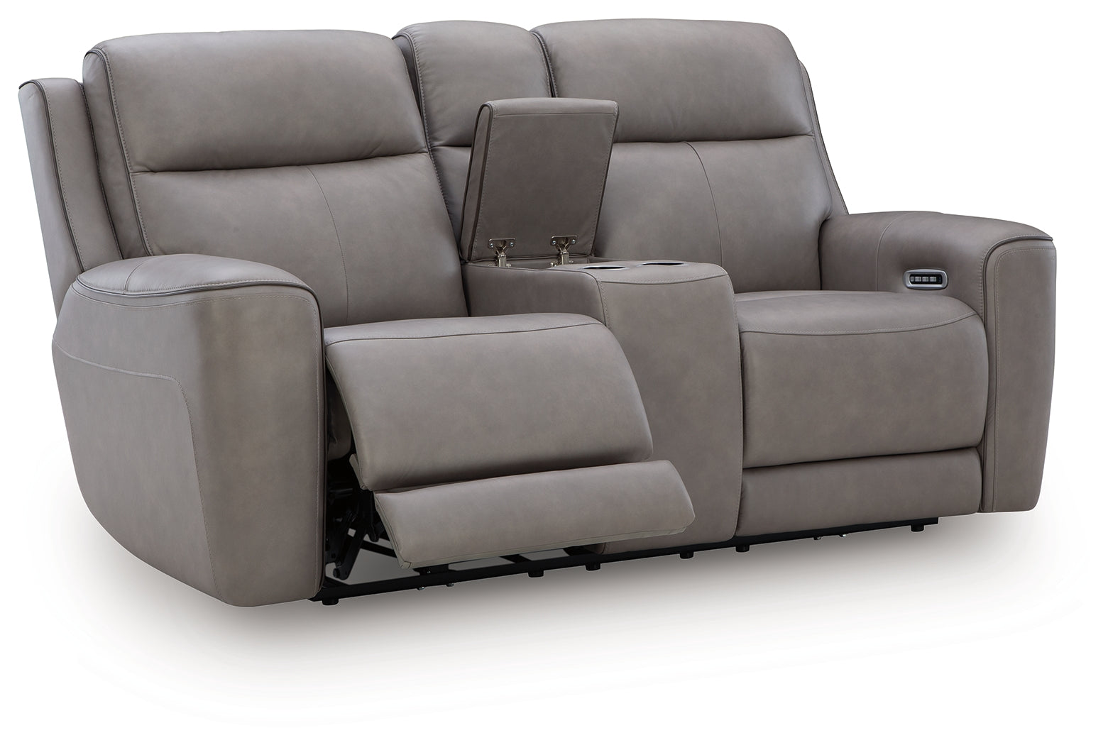 5Z-Comfort loveseat angled open showing reclining footrest