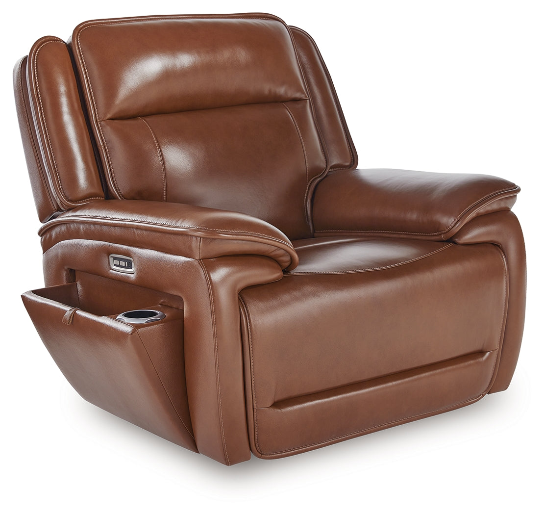 Healy Pier Chocolate Leather Power Recliner side view