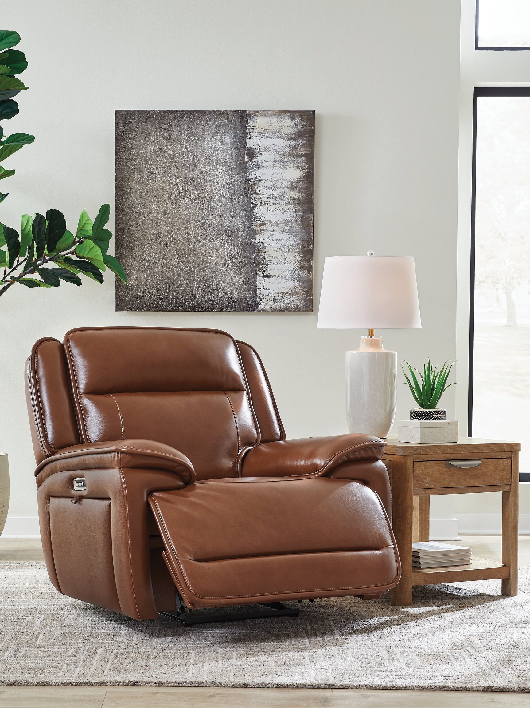 Healy Pier Chocolate Leather Power Recliner reclining angle
