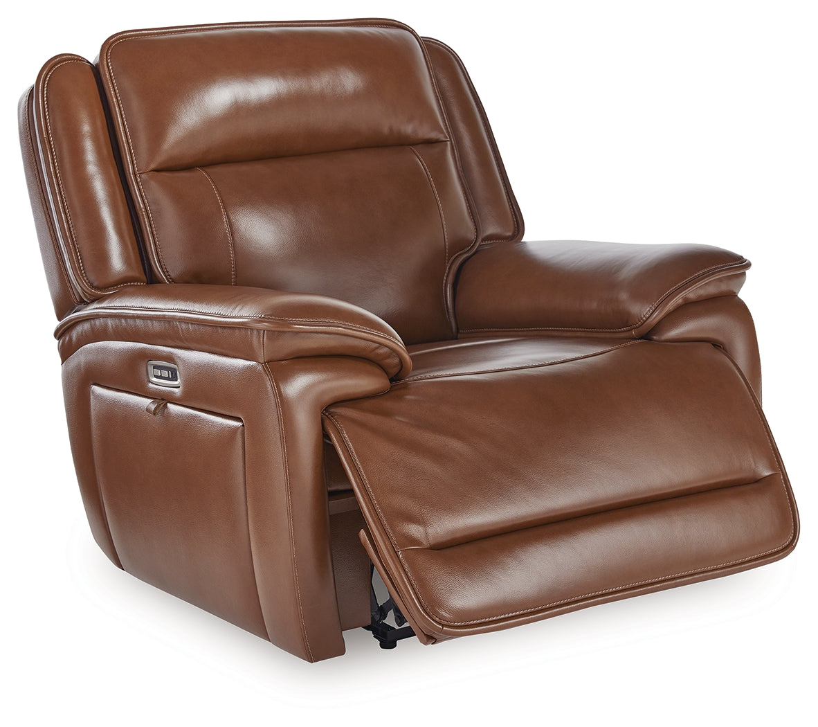 Healy Pier Chocolate Leather Power Recliner reclining position