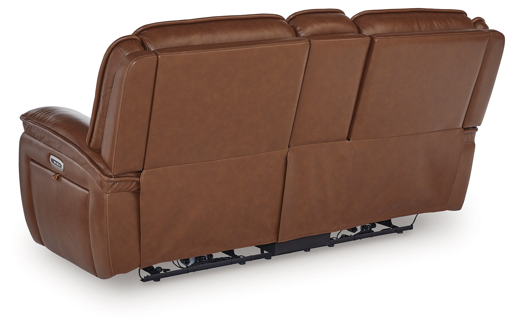 Rear view of Healy Pier chocolate leather loveseat