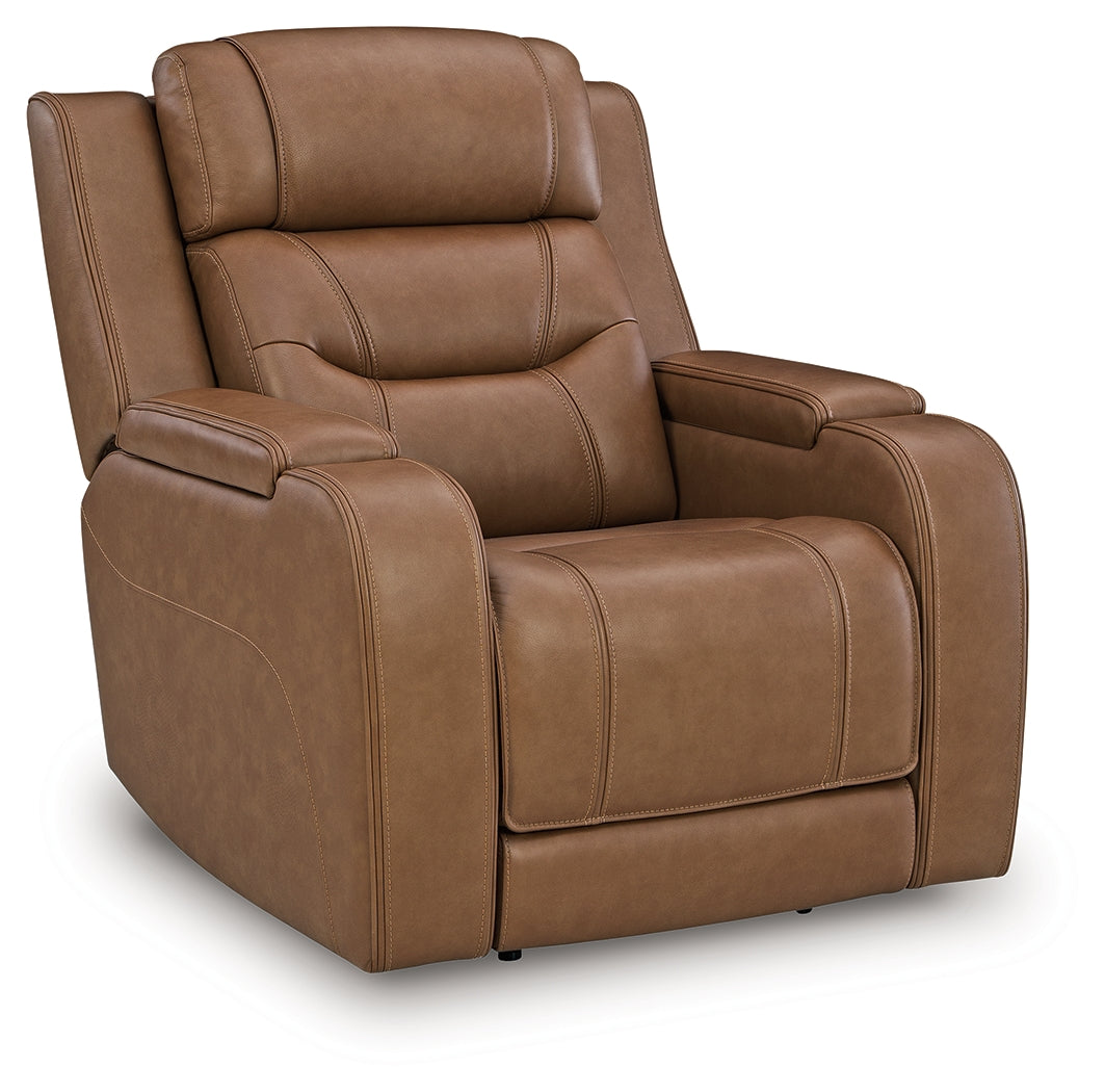 Side view of Knightington Caramel Leather Power Recliner