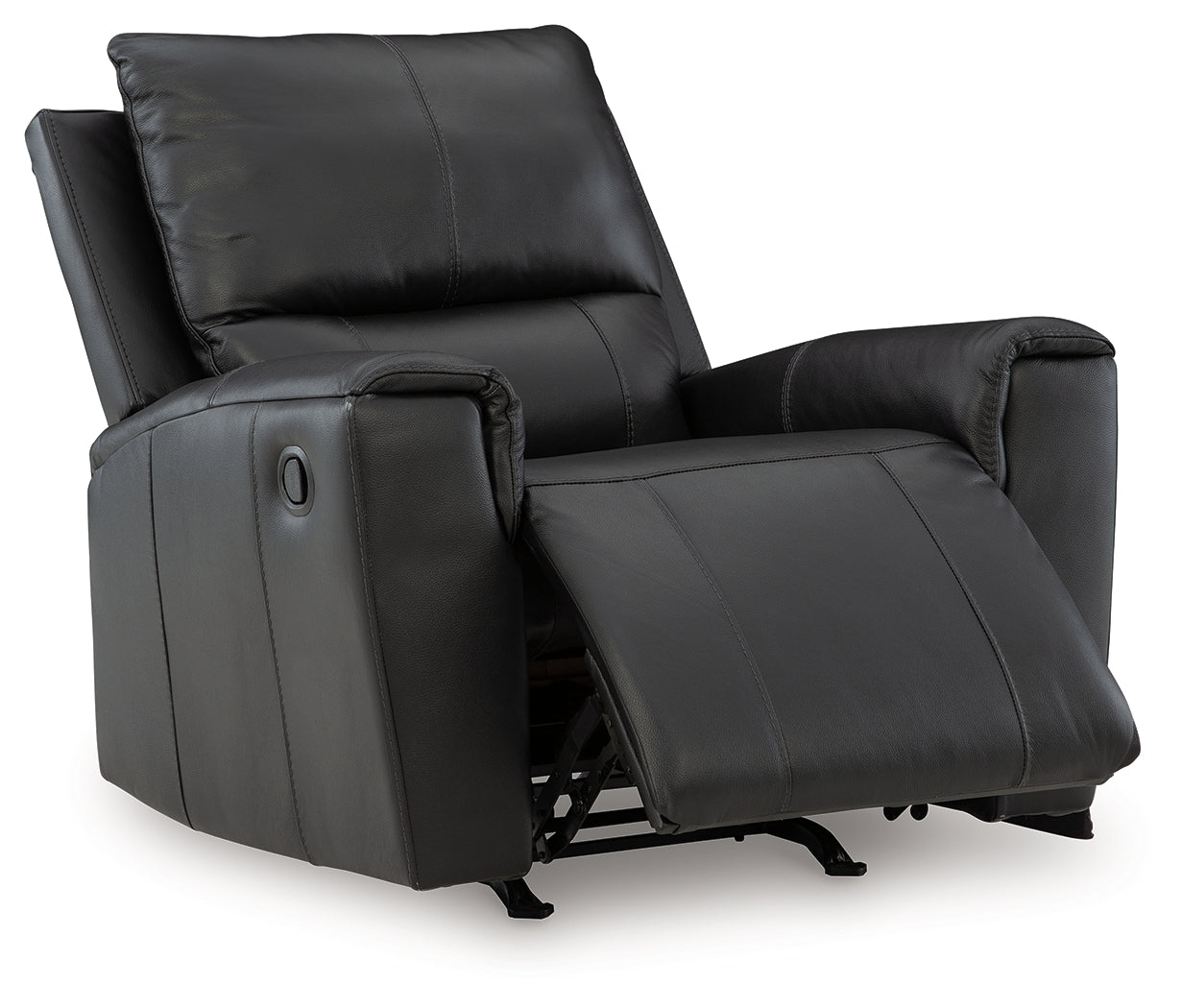 Glossmore Black Leather Recliner reclining position