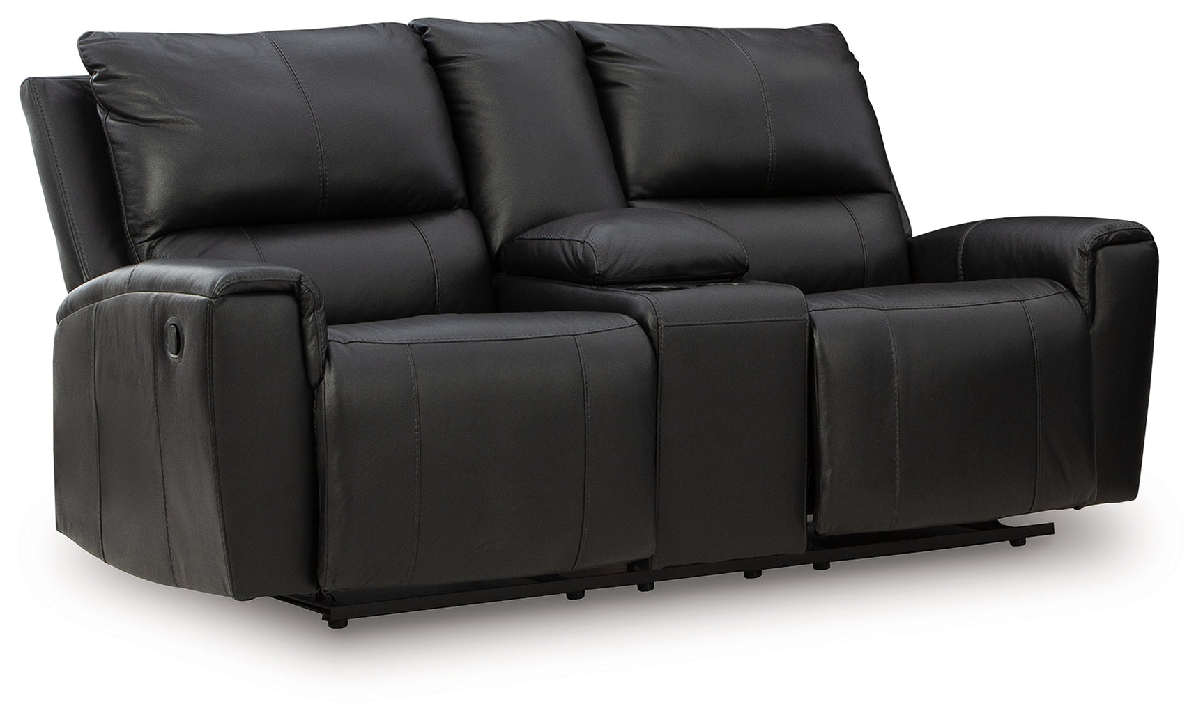 Glossmore Reclining Loveseat angled view, closed console