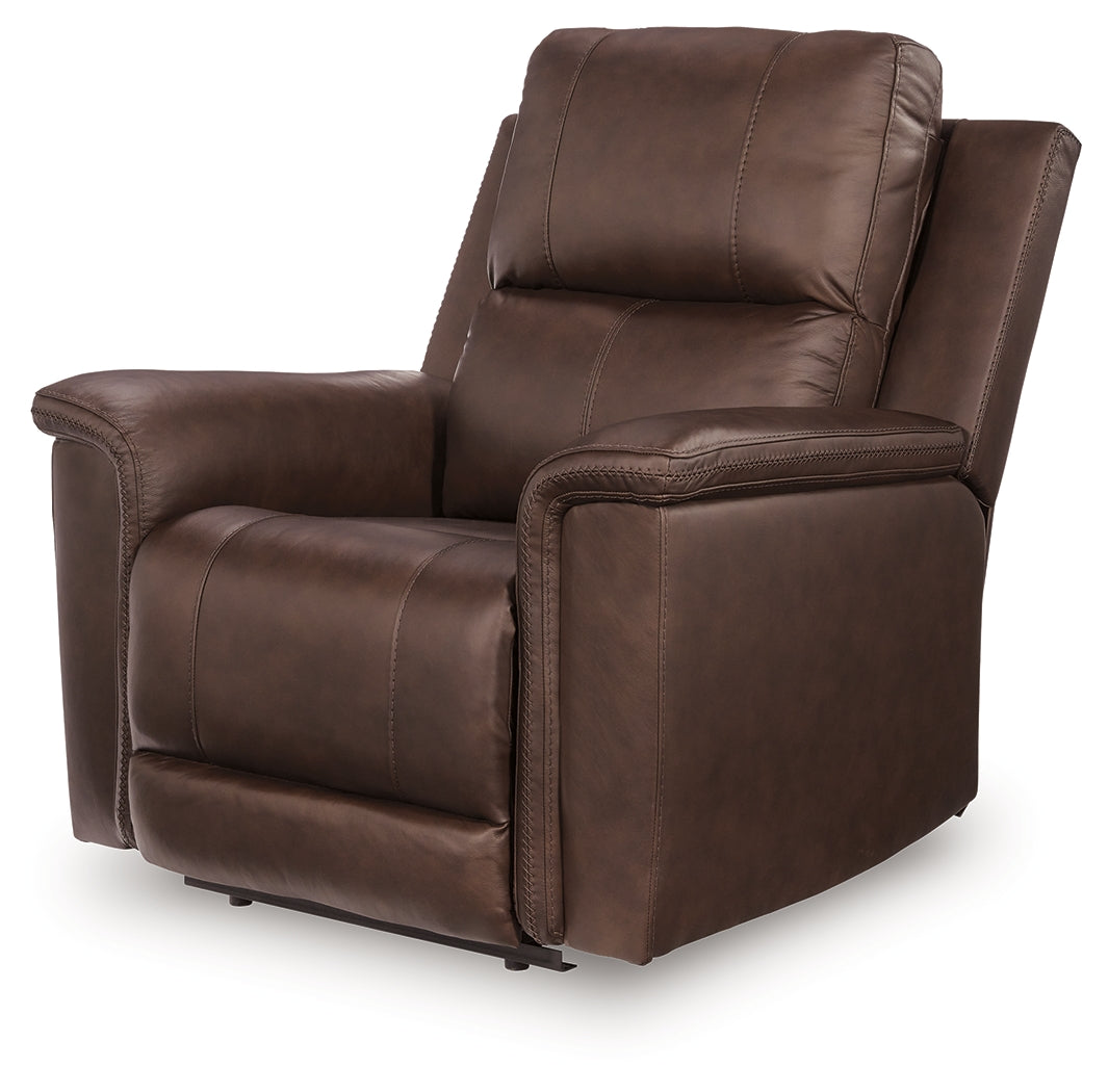 side profile of Bleckley Espresso Leather Power Recliner