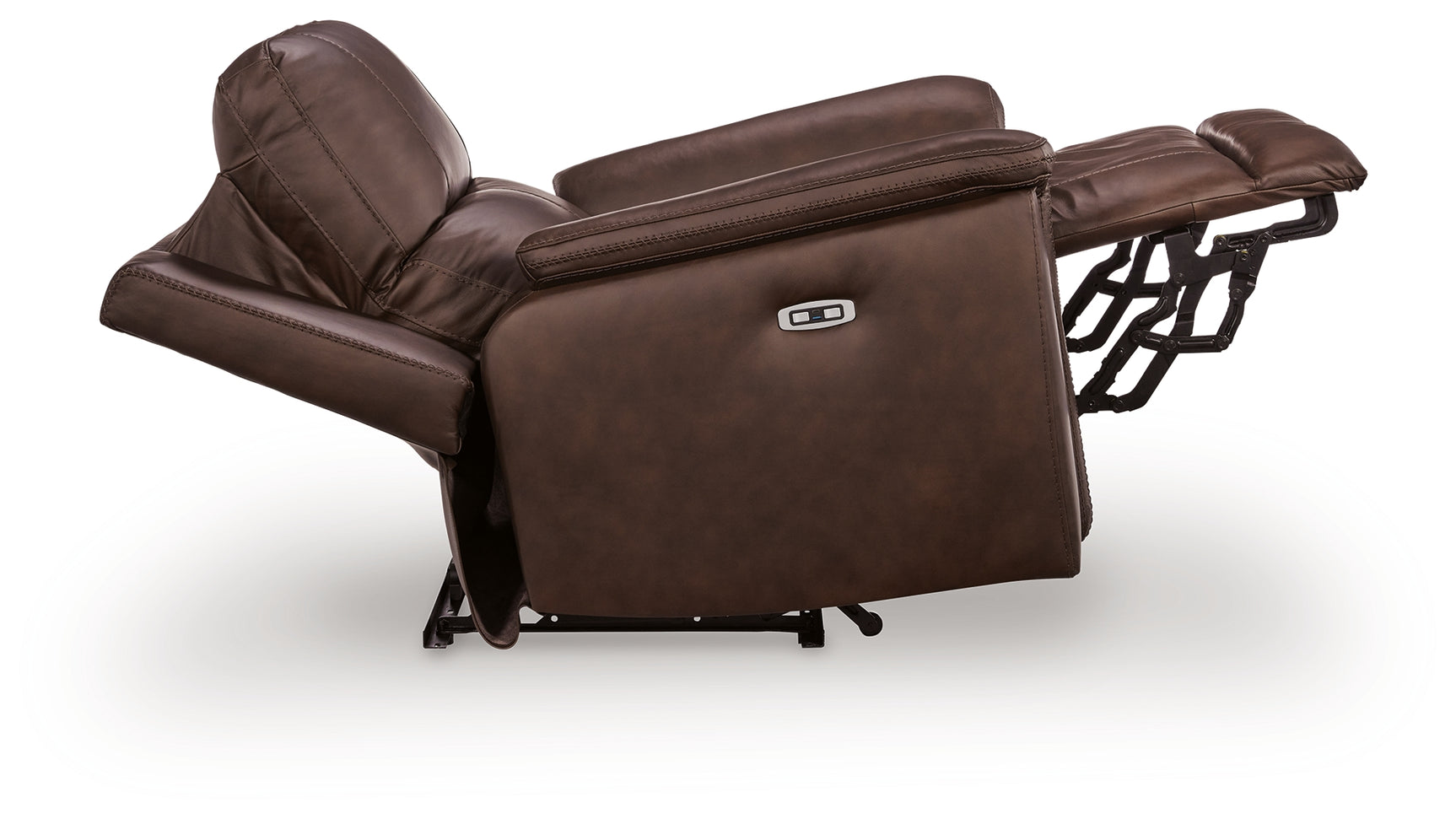reclining angle of Bleckley Espresso Leather Power Recliner