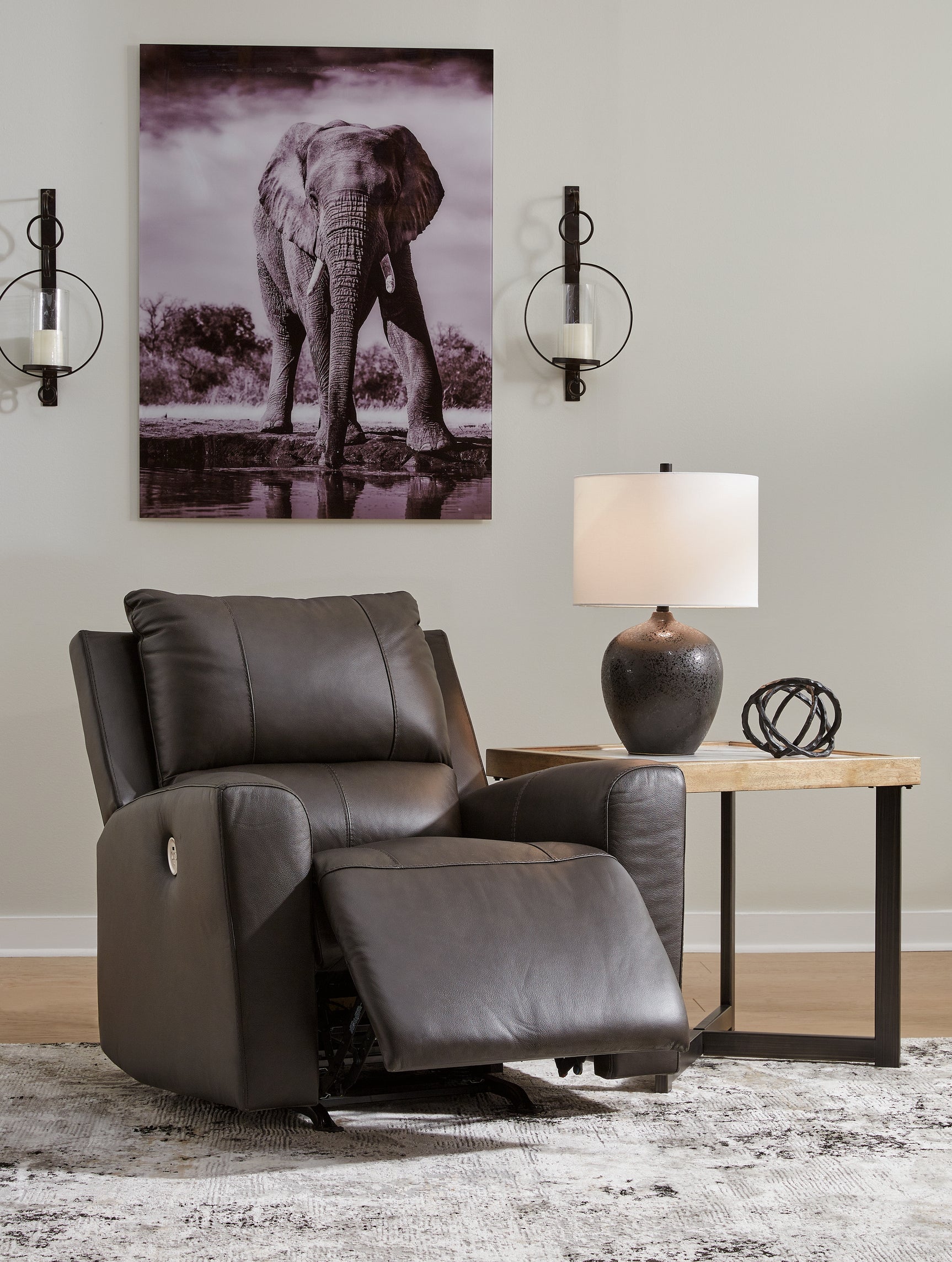 open recline position of Boxmere Storm Leather Power Recliner