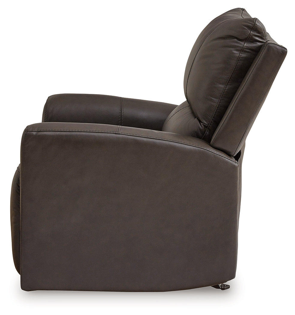 alternate side view of Boxmere Storm Leather Power Recliner