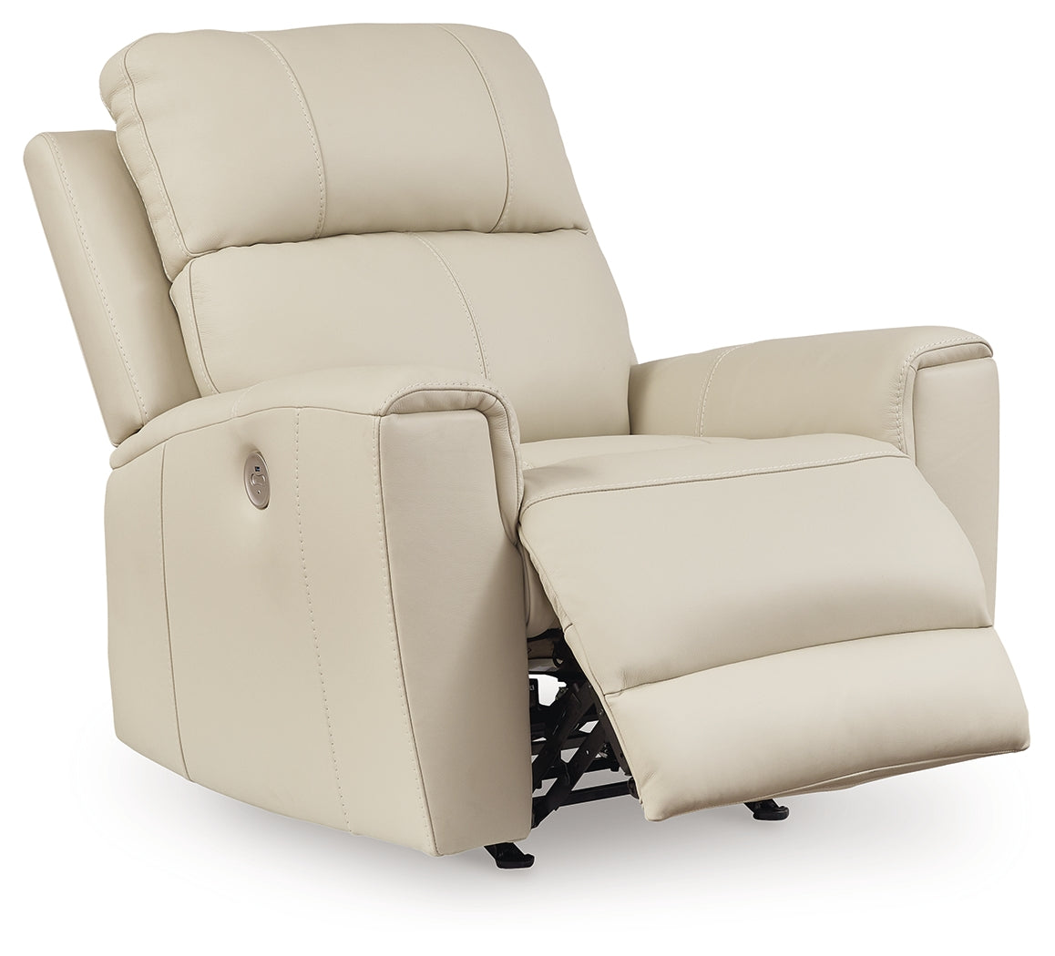 Dahlmoore Almond Leather Power Recliner reclining view