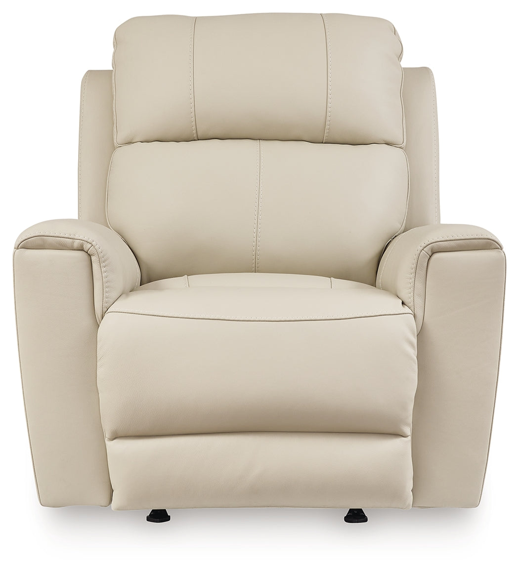 Dahlmoore Almond Leather Power Recliner head-on view