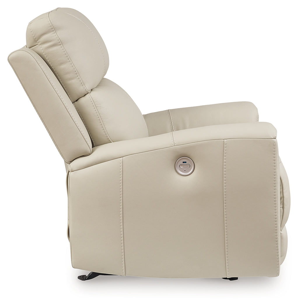 Dahlmoore Almond Leather Power Recliner side view