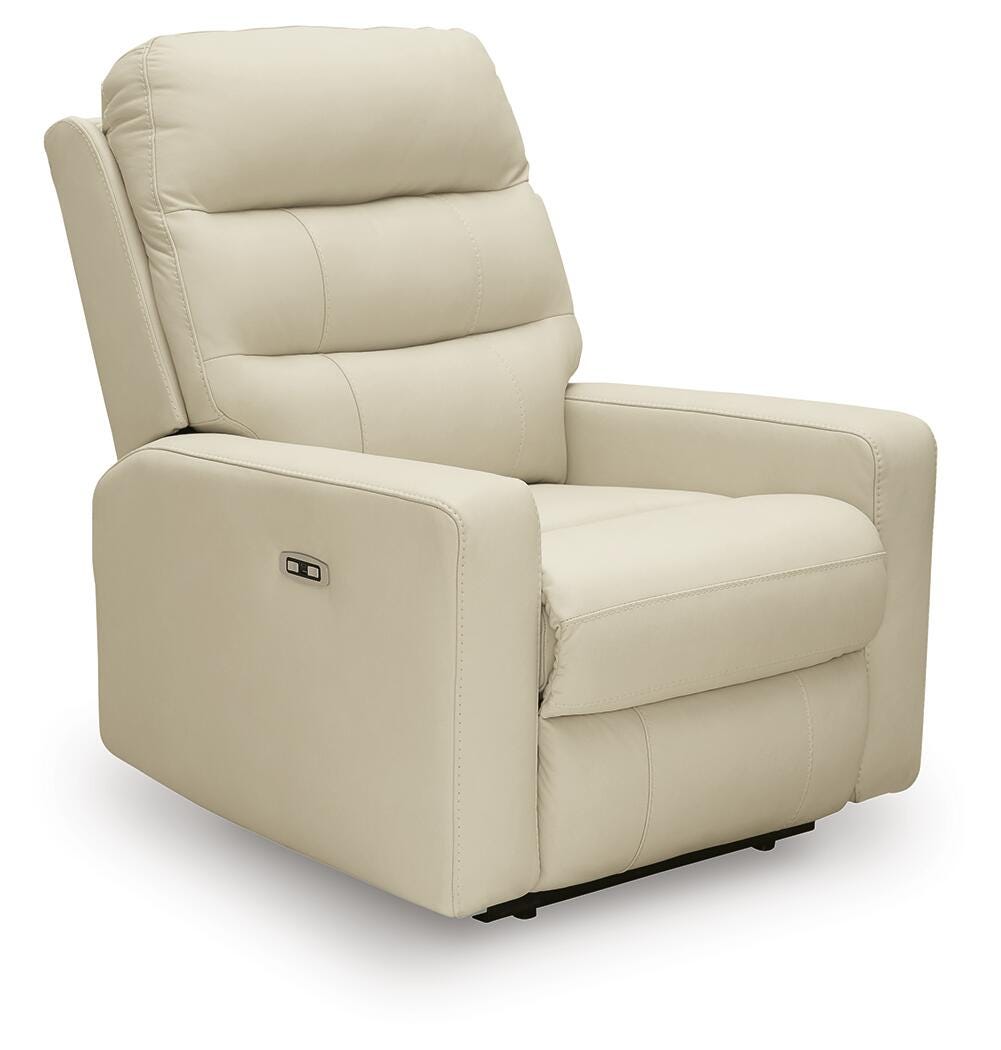 Pennacle Pier Canvas Leather Power Recliner angled view