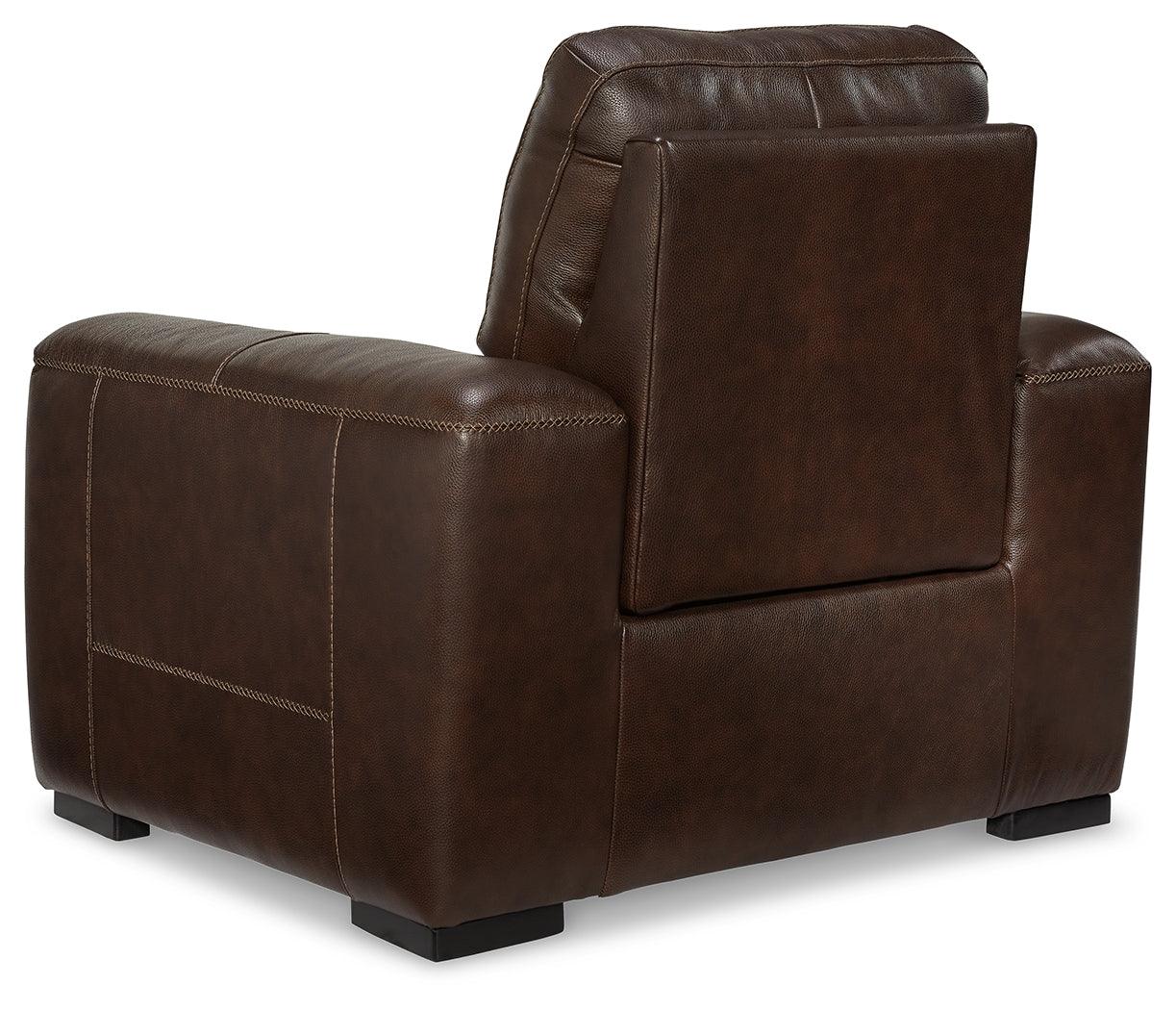 Back view with reclined position of Alessandro Walnut Power Recliner