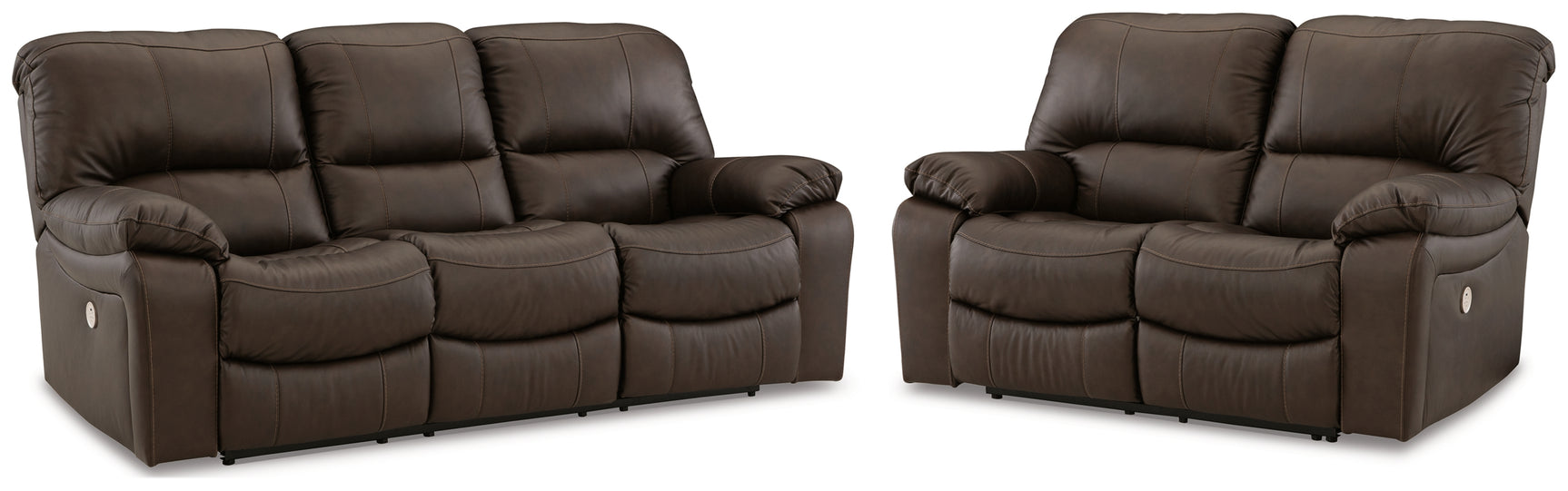 Leesworth dark brown leather reclining loveseat angled view