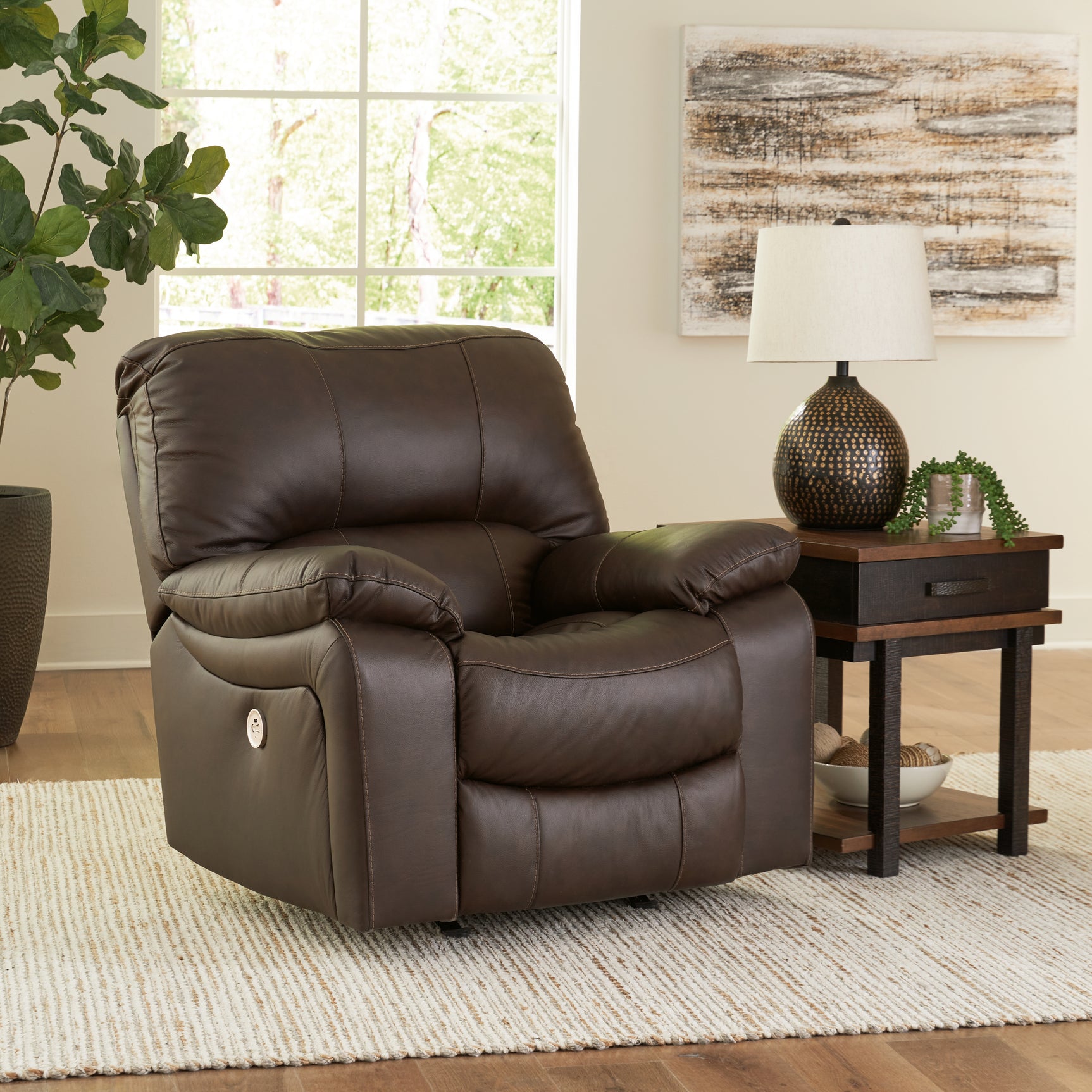 Leesworth 3-piece dark brown reclining sofa set front view