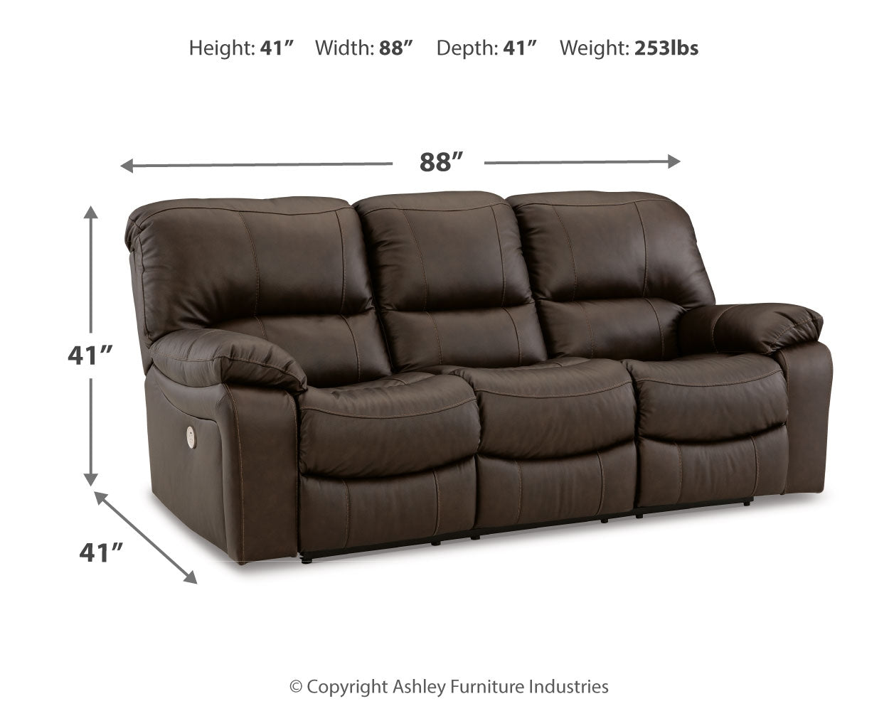 Leesworth 3-piece dark brown reclining sofa set front view