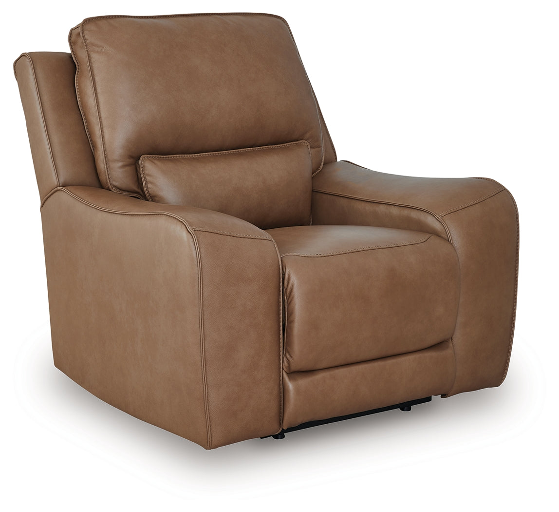 Side view of DeepWakes Caramel Leather Power Recliner