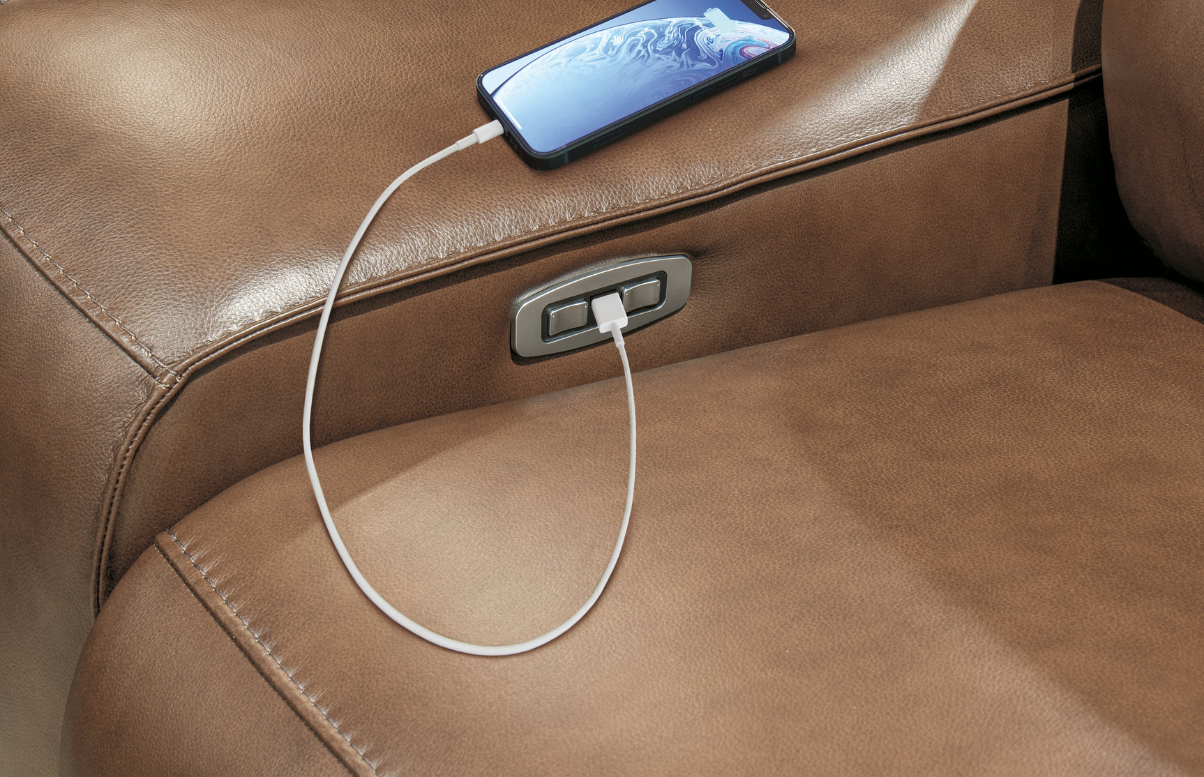 USB charging port detail on DeepWakes sofa