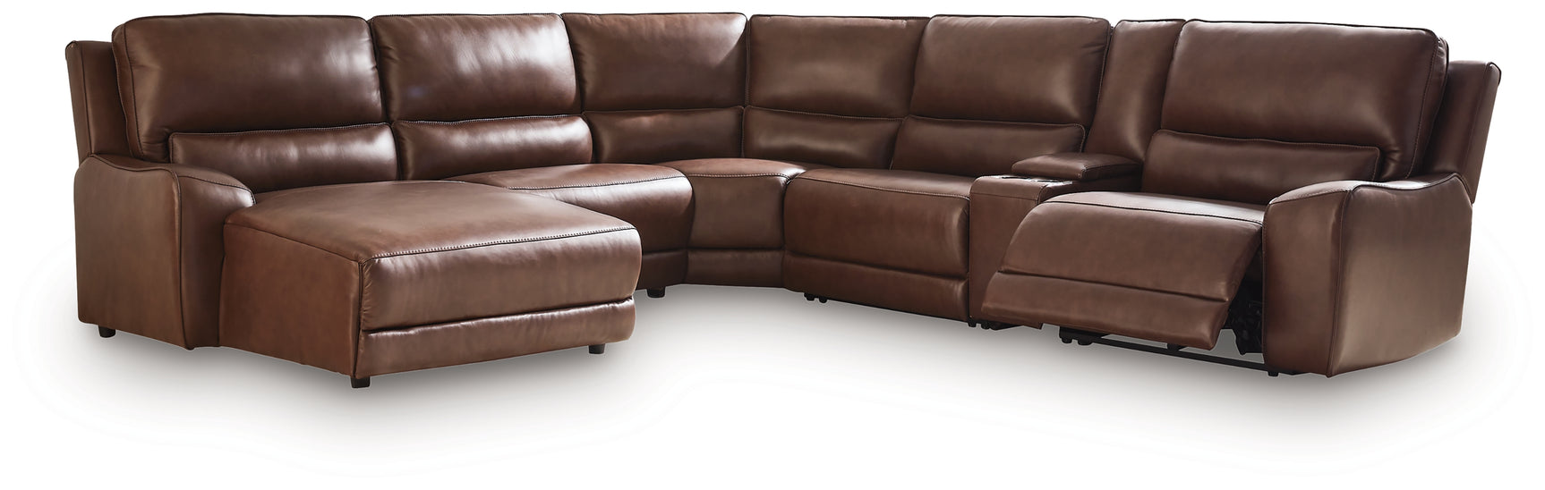 Sectional setup showing chaise and wedge pieces in DeepWakes Canyon leather