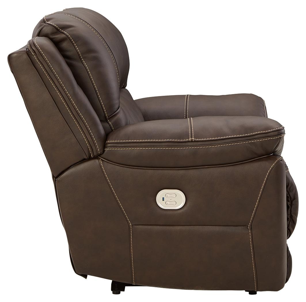 side view of Dunleith Chocolate Leather Power Recliner recliner