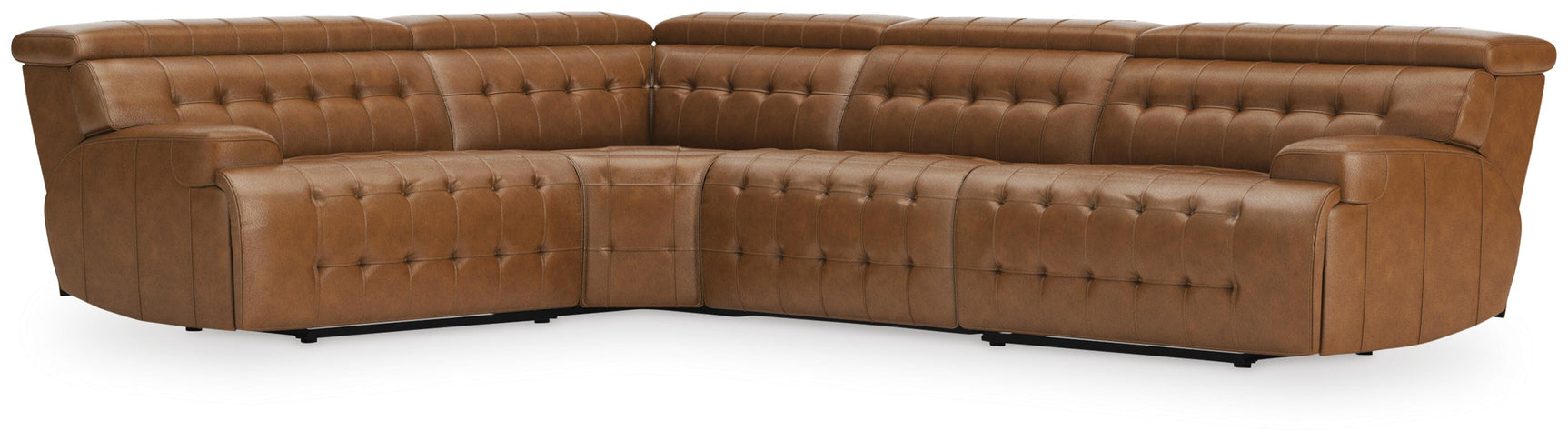 Side angle of Temmpton 4-piece sectional with recliner extended