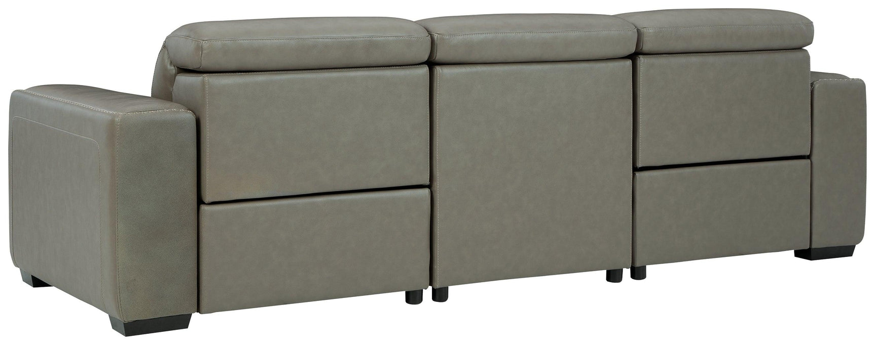 Correze Gray Leather 3-Piece Power Reclining Sectional sofa rear view