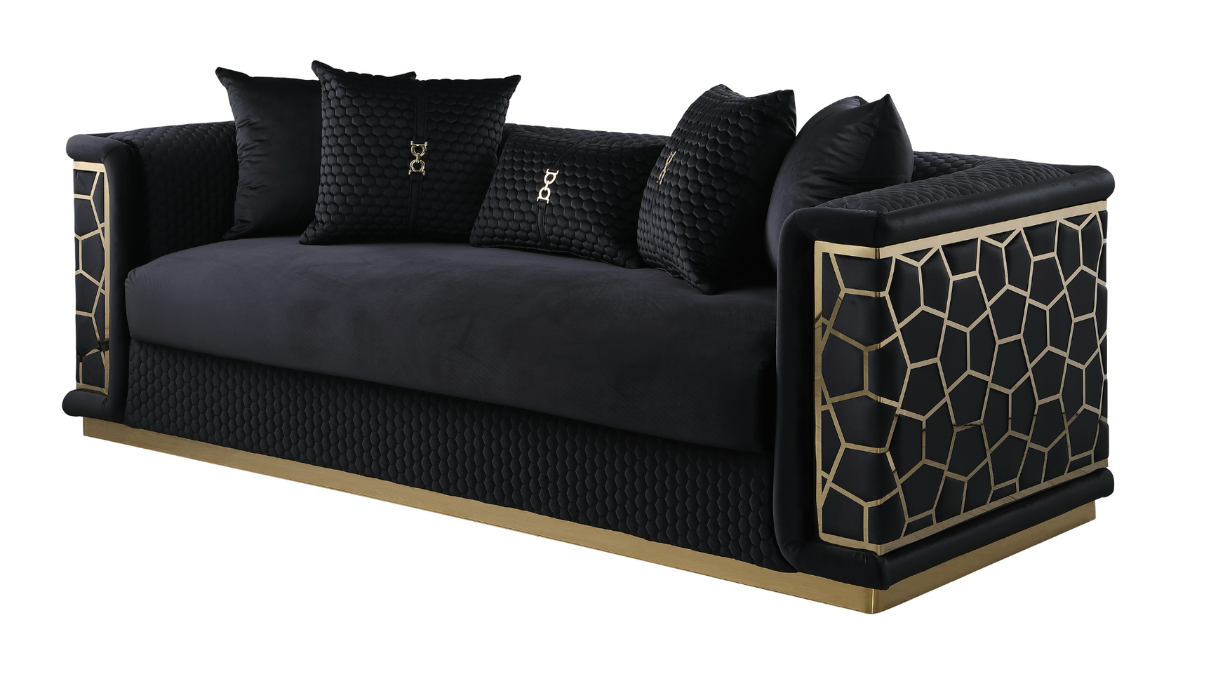 Stella Black Sofa, Loveseat, and Chair Set with Pillows Included view 3