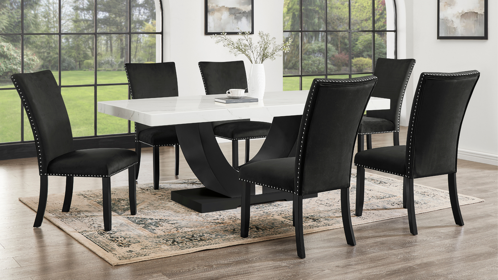 Main view of Larry Black 7-piece rectangular dining room set in black