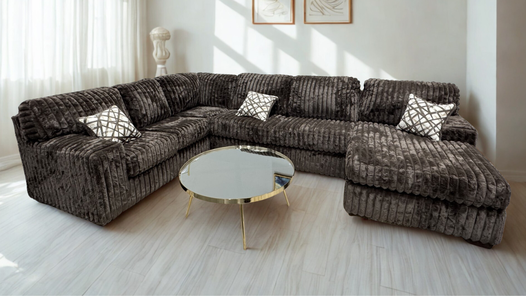 Austin Chocolate Thick Stripe Fabric 3-Piece Sectional from Decor Furniture