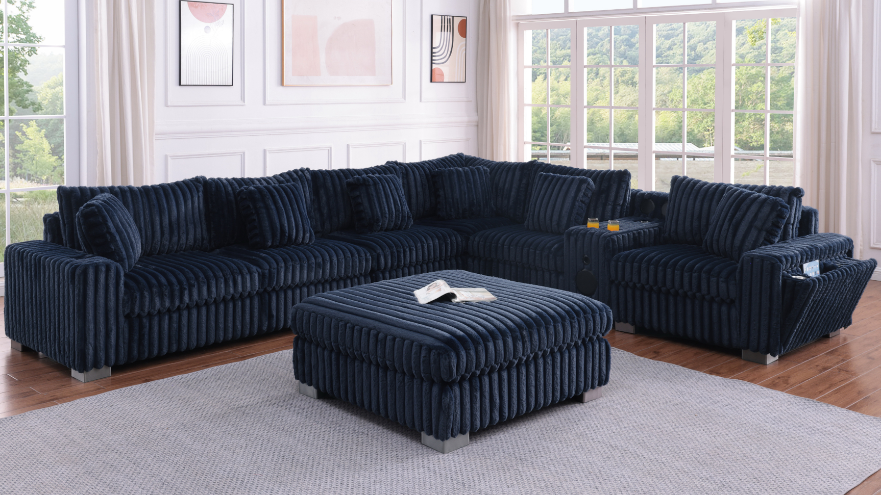 Snuggle Station Blue Reclining 6 or 7-Piece Sectional from Decor Furniture