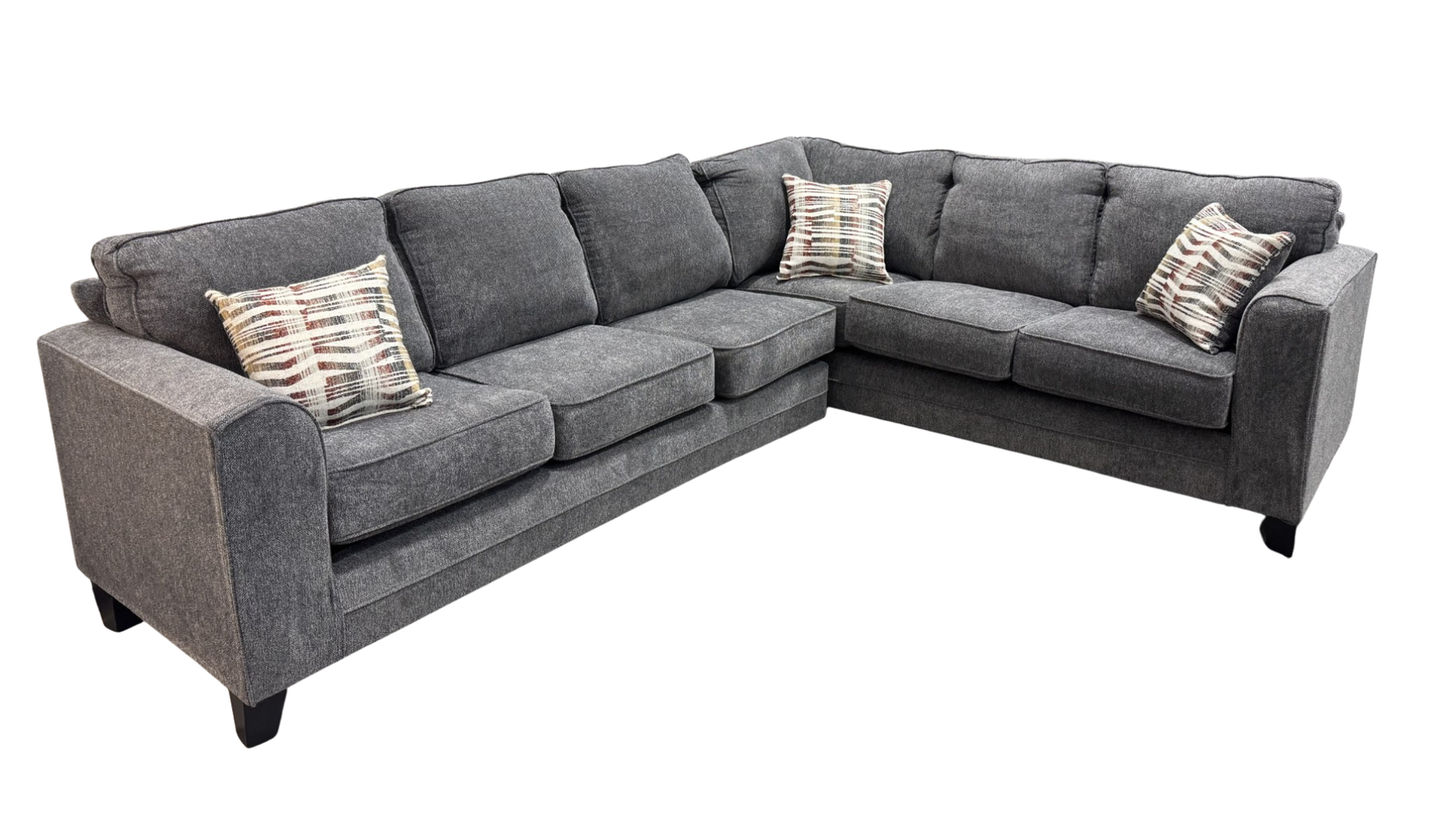Side view of Thea Grey Fabric 2-Piece Sectional Sofa