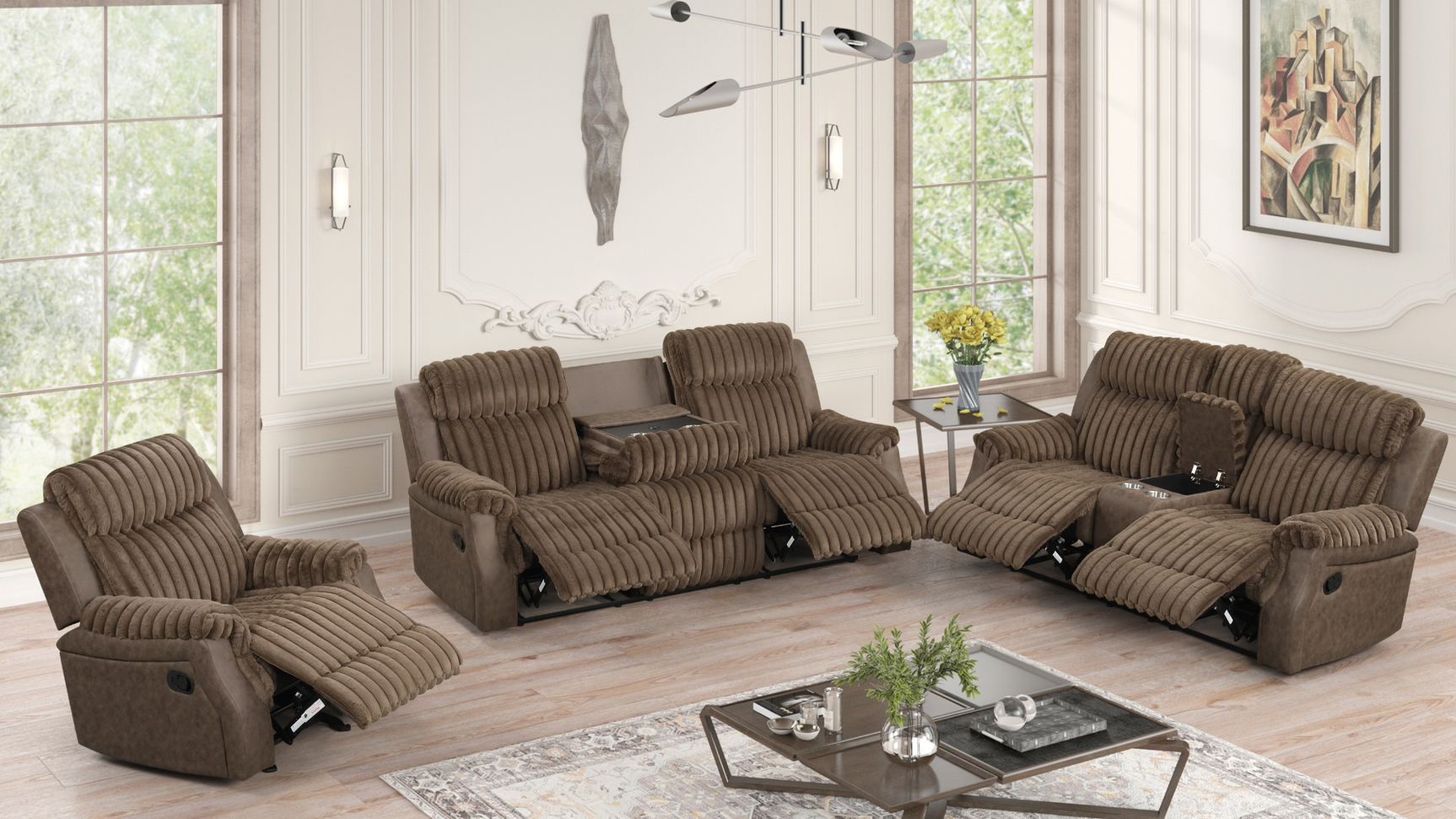 Willow Brown loveseat with console detail