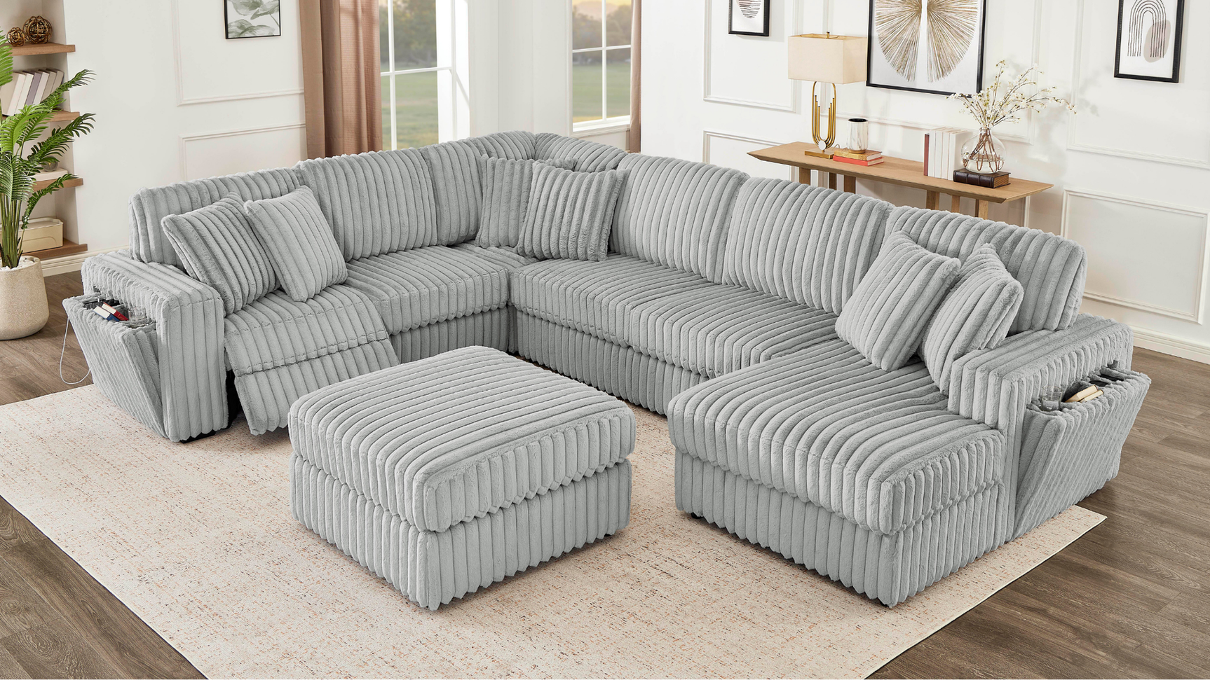 Rana sectional corner with concealed cupholder and charging ports