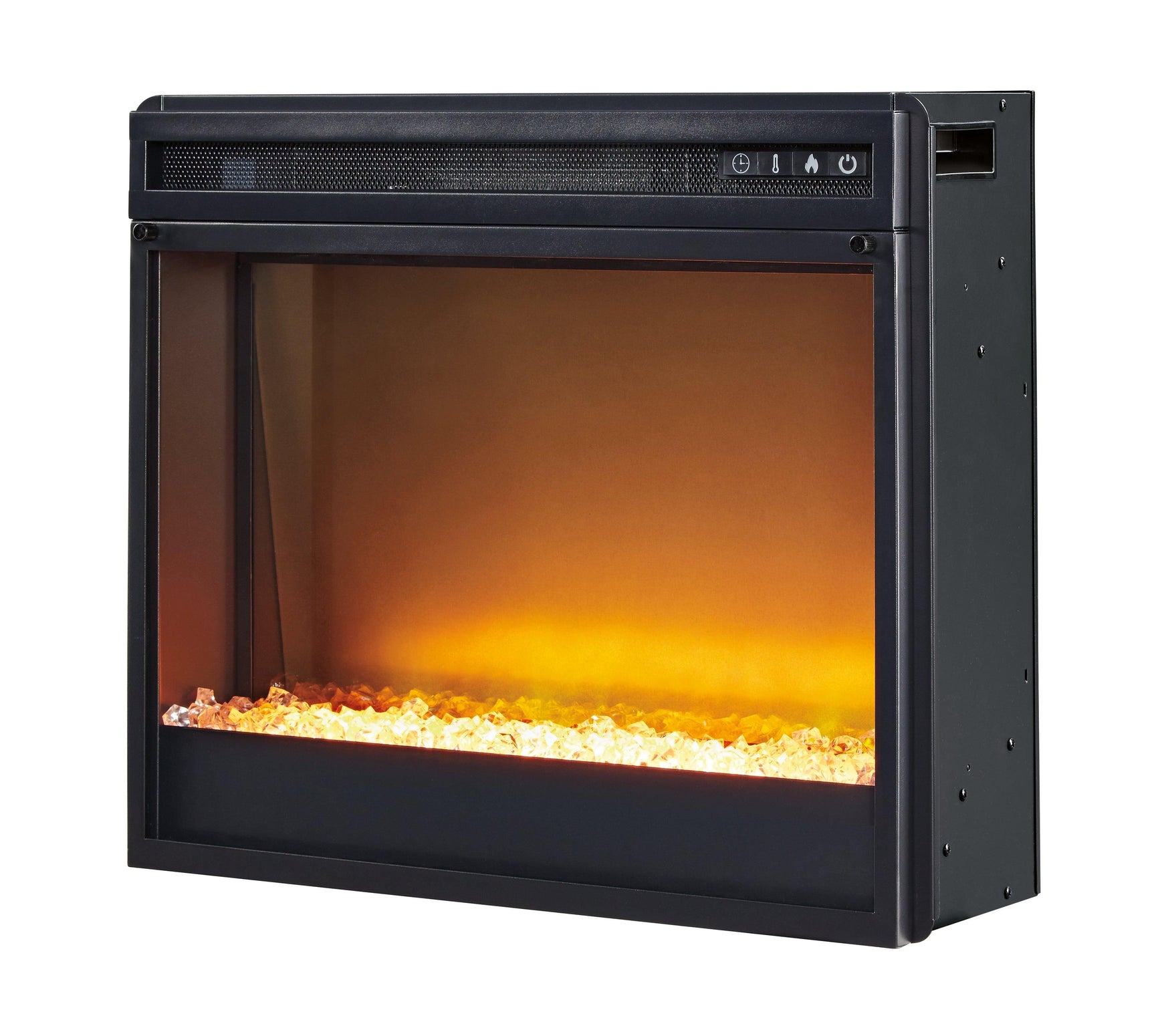 Remote control for electric fireplace insert with LED display