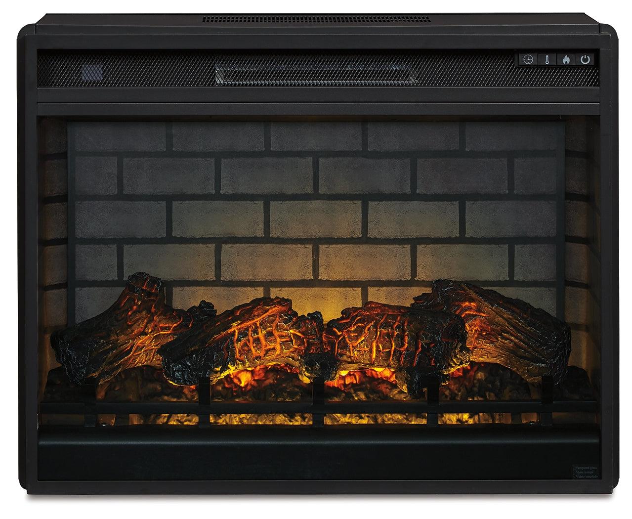 Black electric infrared fireplace insert head on view
