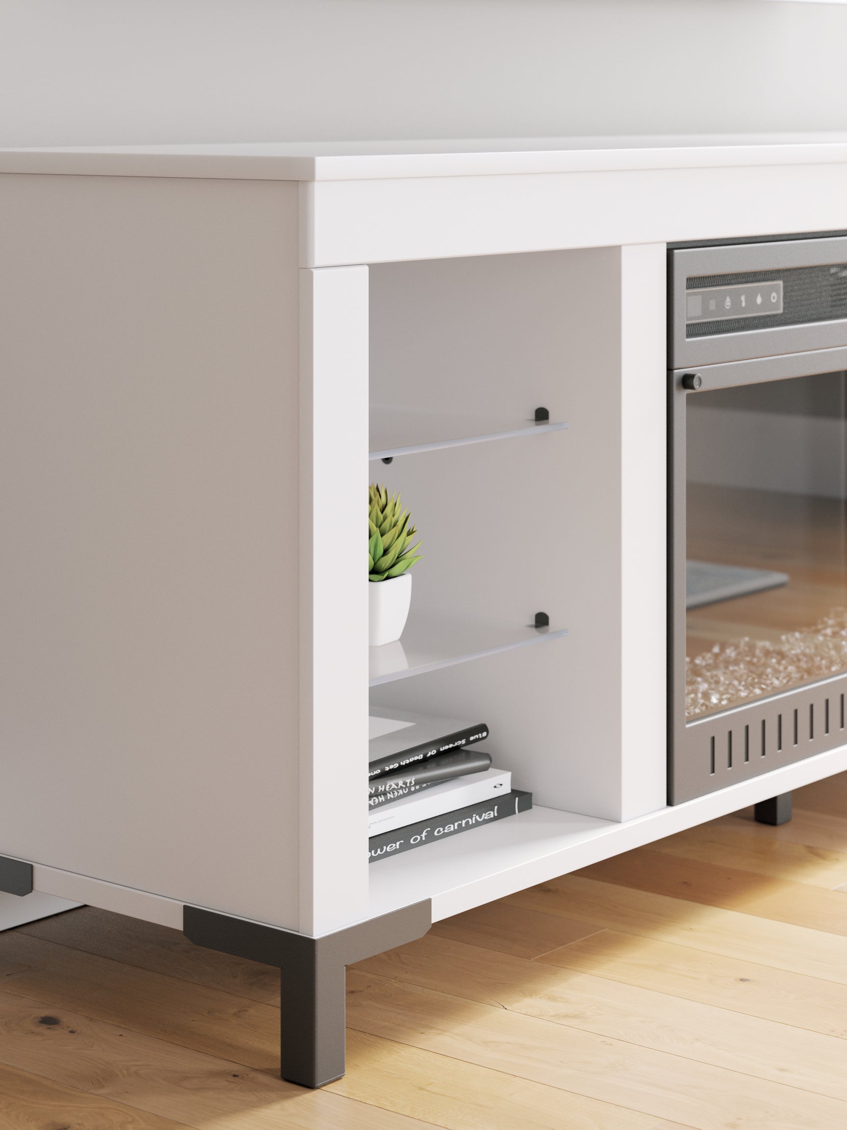 Close-up detail of Brollevi TV stand material and hardware