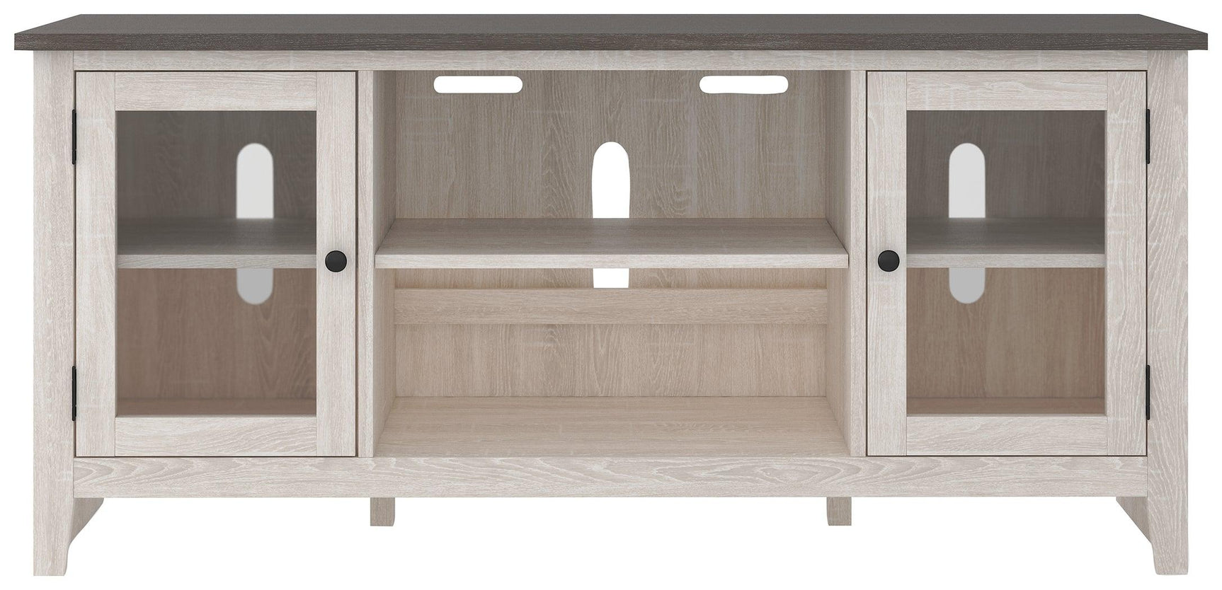 Dorrinson Two-tone 60-inch TV Stand detail on two-tone finish
