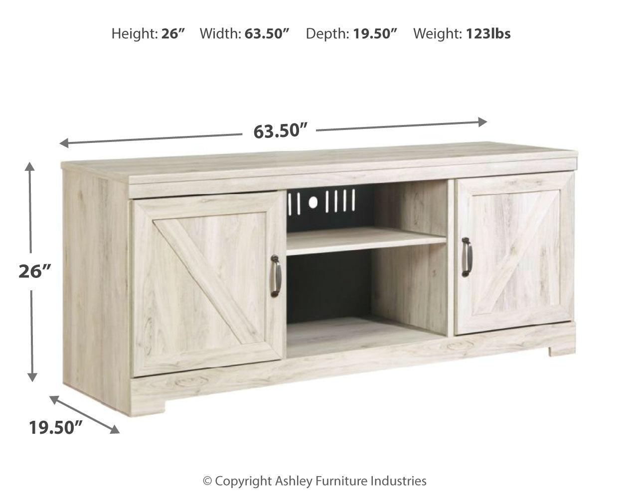 Bellaby Whitewash 63-inch TV Stand wood grain finish close